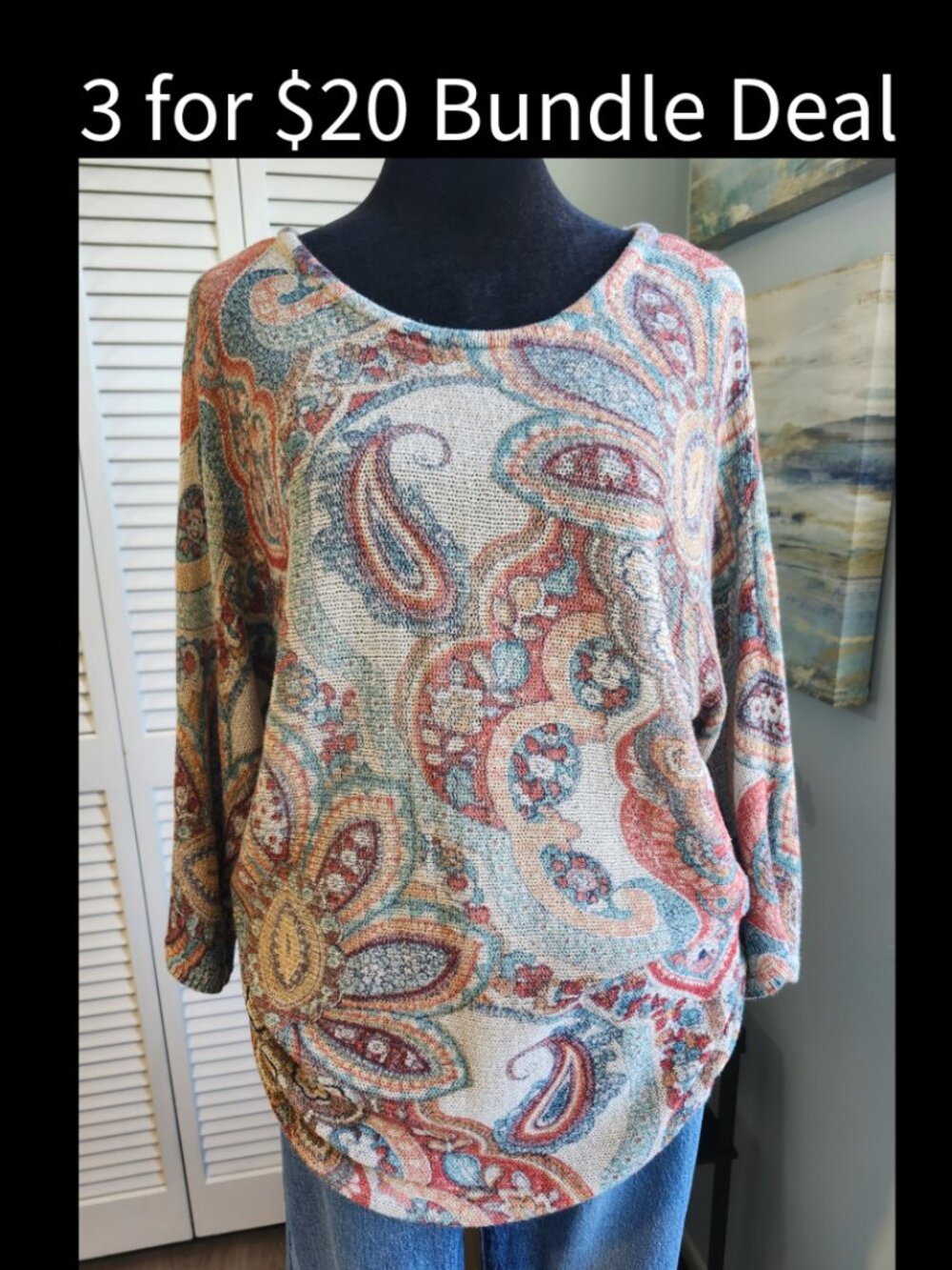Chico's Paisley Sweater Large Open Back Colorful
